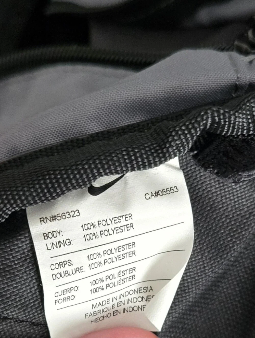 Nike Black Duffel with White Swoosh Logo